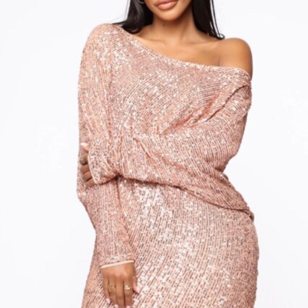 Fashion Nova  rose sequined off shoulder Asymmetrical cut